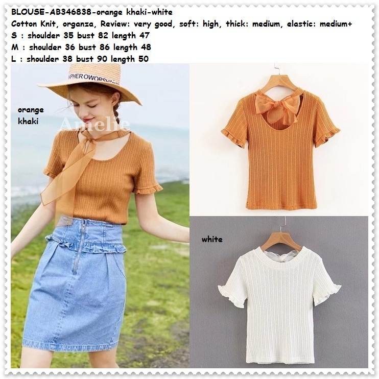 AB346838 Baju Atasan Rajut Blouse Wanita Korea Import Putih Orange Oren