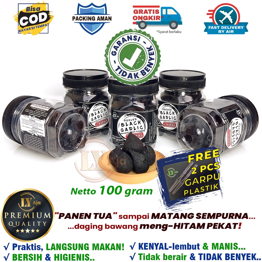 Bawang Hitam Tunggal Lanang Kupas 100 Gram Peeled Black Garlic LY Aja 100 Gr