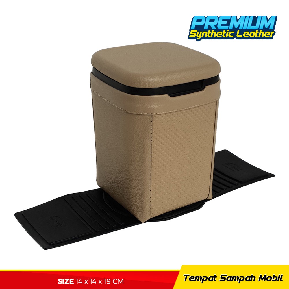 Tempat Sampah Mobil Lapis Kulit Sintetis - Warna Krem