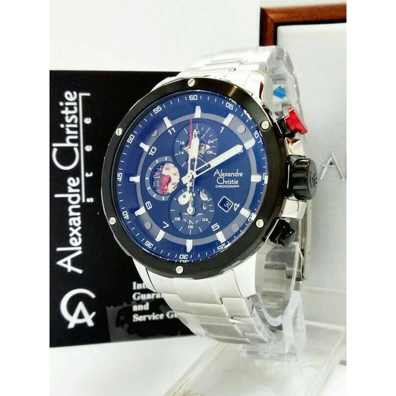 JAM TANGAN ALEXANDRE CHRISTIE AC6453 SILVER BLACK MEWAH ELEGAN ORIGINAL GARANSI RESMI