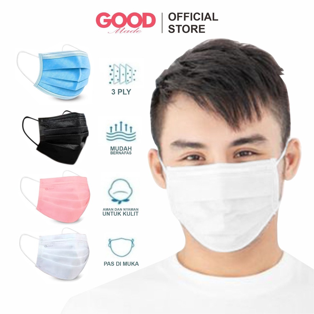 GOOD MADE - Masker 3 Ply Masker Medis 3Ply Earloop Tali Kuping Kemenkes Anti Virus Orlee Original COD