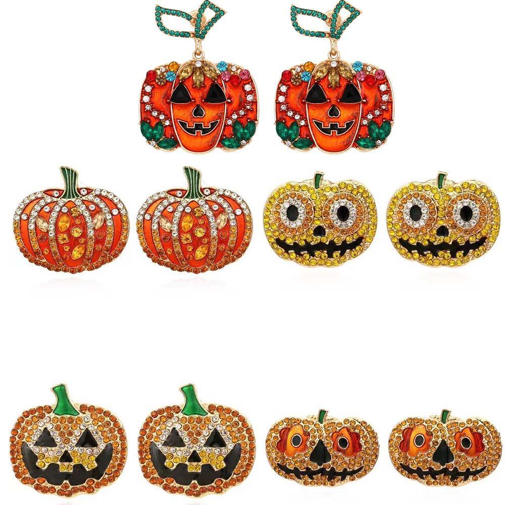 Needway Pumpkin Stud Earrings Fashion Berlebihan Hadiah Gadis Gaya Eropa Amerika Perhiasan Telinga Alloy Berlian Imitasi Anting Labu