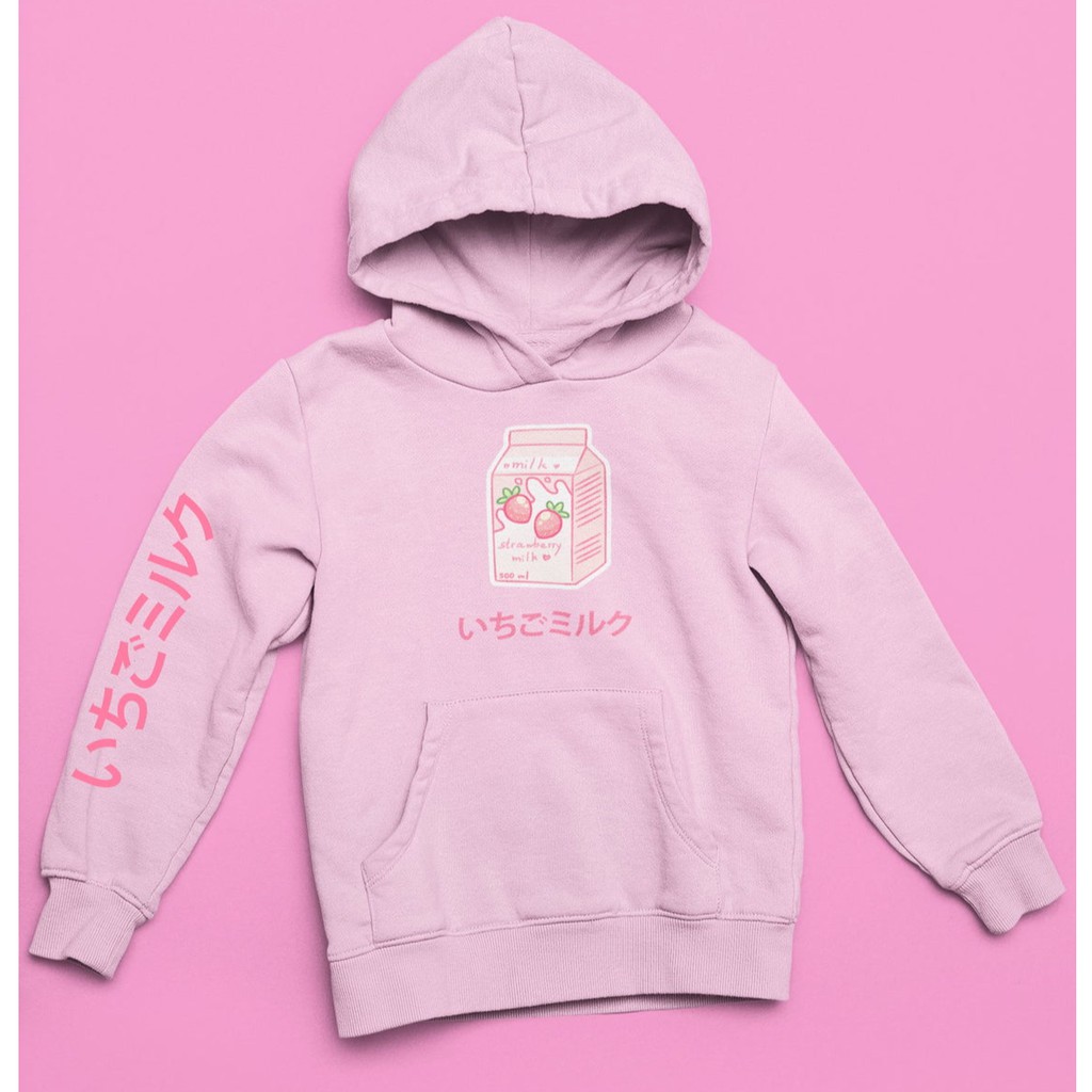 Hoodie Ichigo Strawberry Milk Kawaii Premium Cotton Fleece