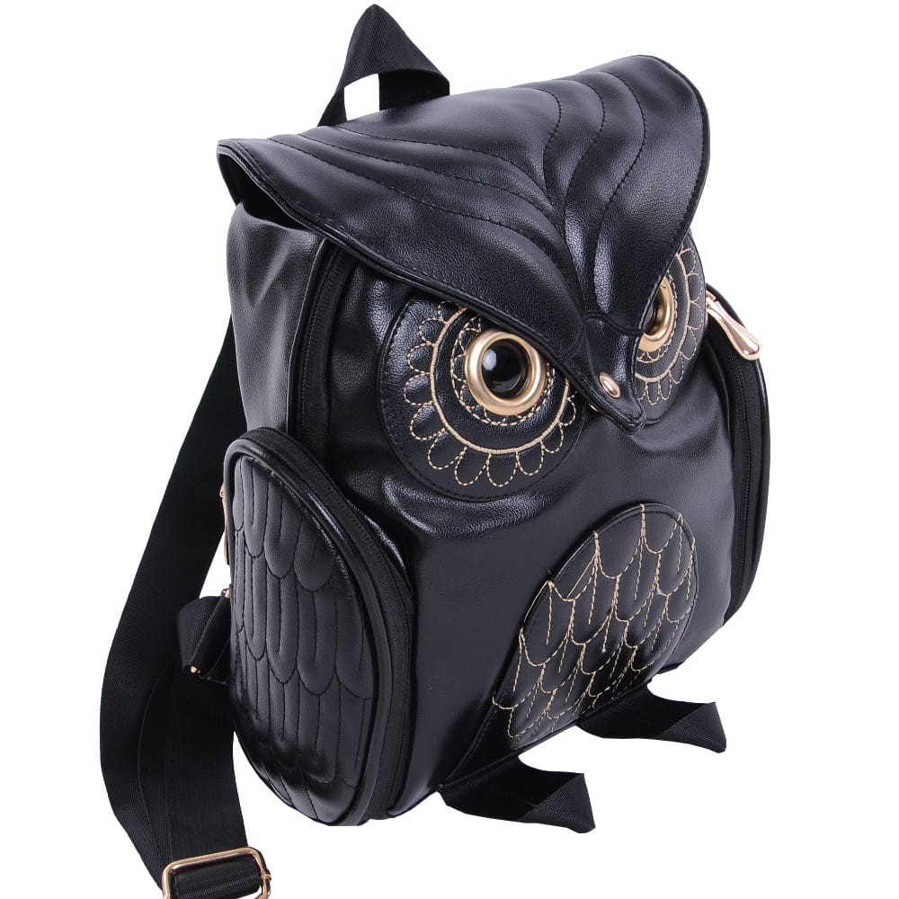 TAS RANSEL BACKPACK WANITA OWLIE TA067B5 HITAM BURUNG HANTU KULIT KULIAH SEKOLAH KERJA IMPORT KOREA