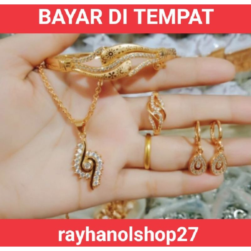 set perhiasan wanita Titanium motif terbaru pilihan berlapis emas 24 k anti alergi