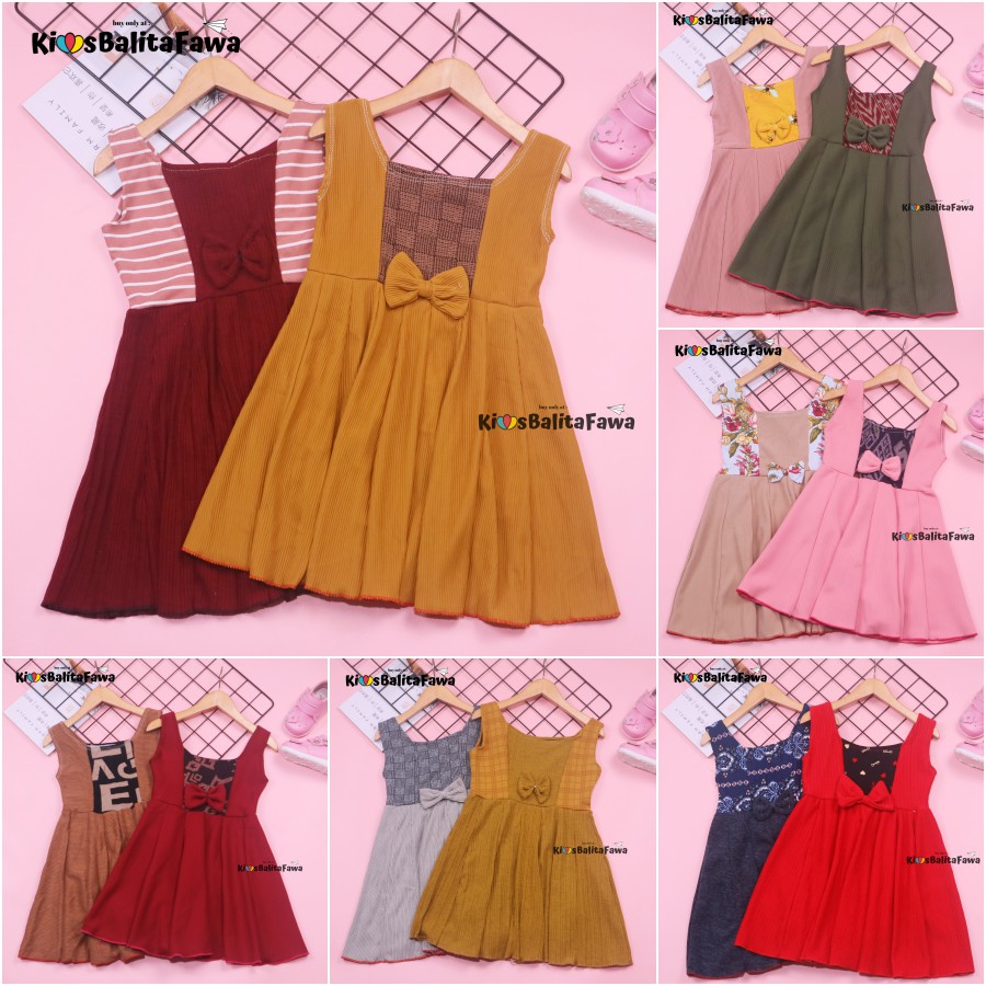 Dress Riani uk 3-4 Tahun / Dres Yukensi Anak Perempuan Baju Tanktop Pakaian Plisket Gaun Import