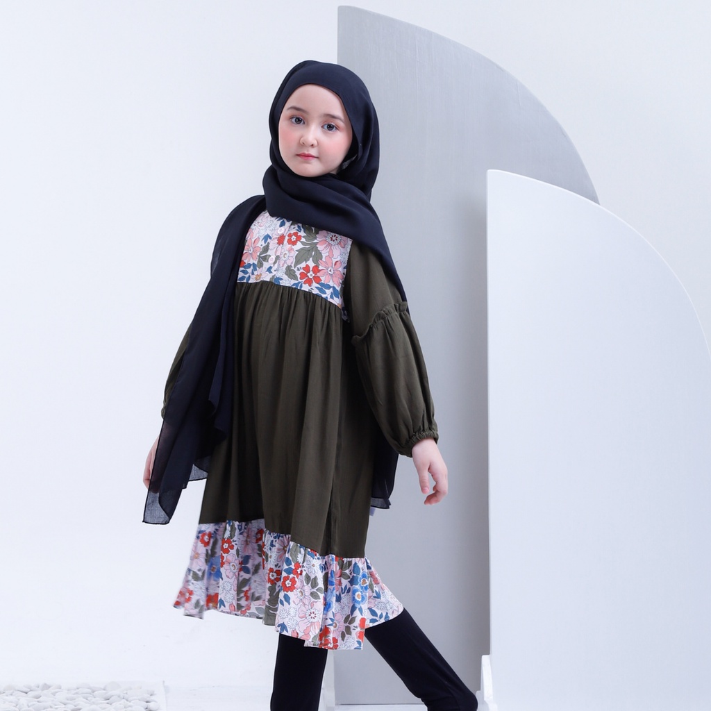 Elise Tunic Olive Green-LITTLE ADELINE-Rayon Crinkle (3-8 Tahun)