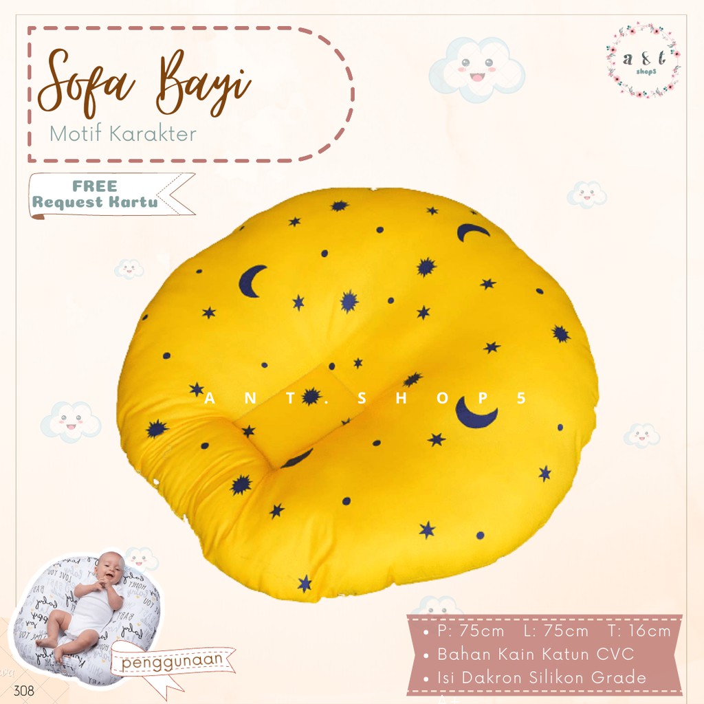 Sofa Bayi Crown Newborn Motif Karakter Bulan-Bintang Dudukan Bayi Bahan Katun CVC dan Dakron Grade A