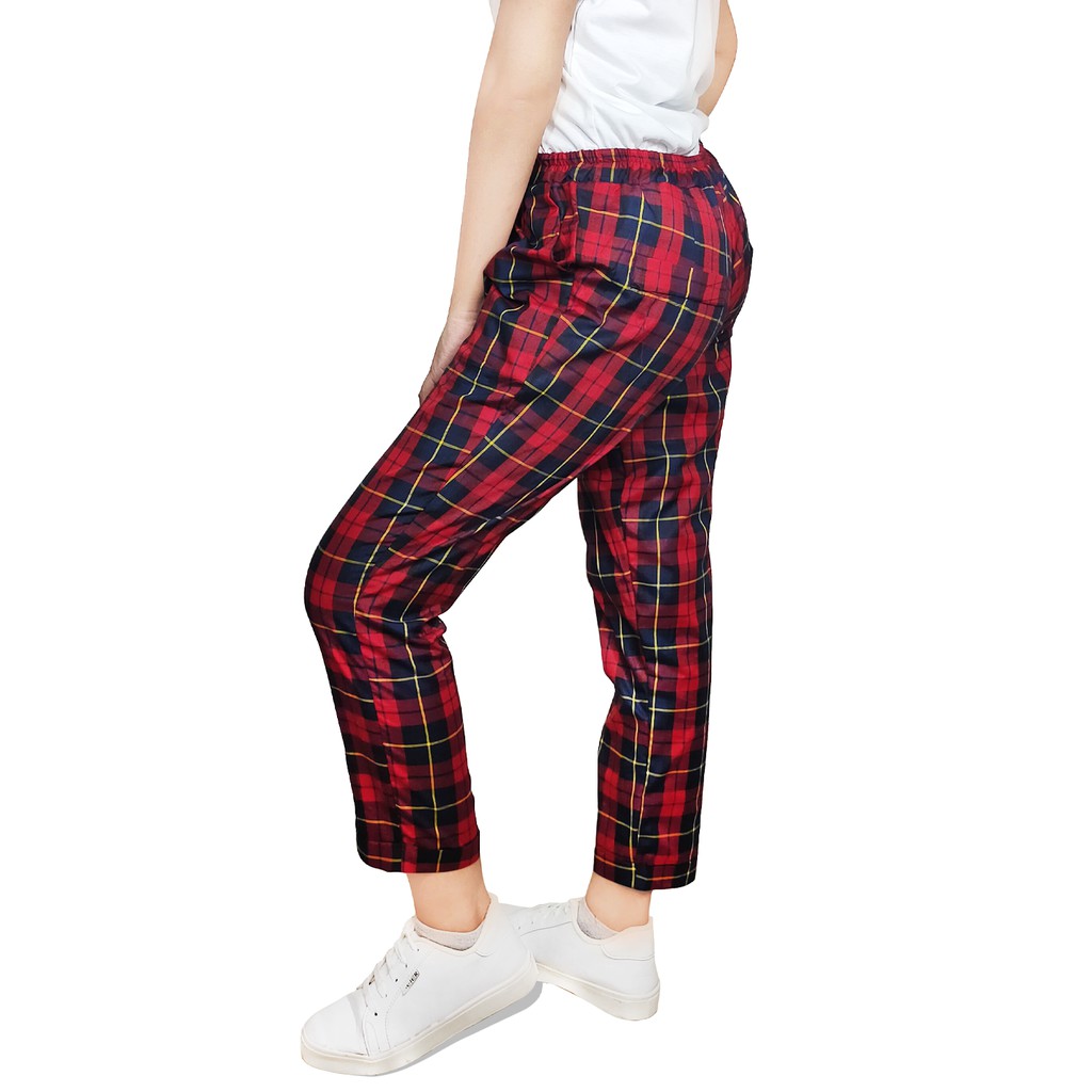 Celana Rufina Panjang Wanita Kotak  Pants Tartan Cewek Casual Katun Flanel Margaret - YELONIX