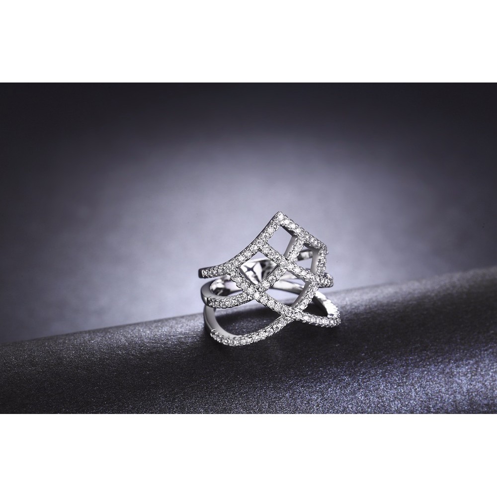 Cincin Emas Putih Besar Berlian Micro Pave Diamonds - BR139