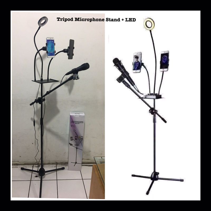 Paket Smule Live Tripod Microphone Stand + Led Ring light + holder hp