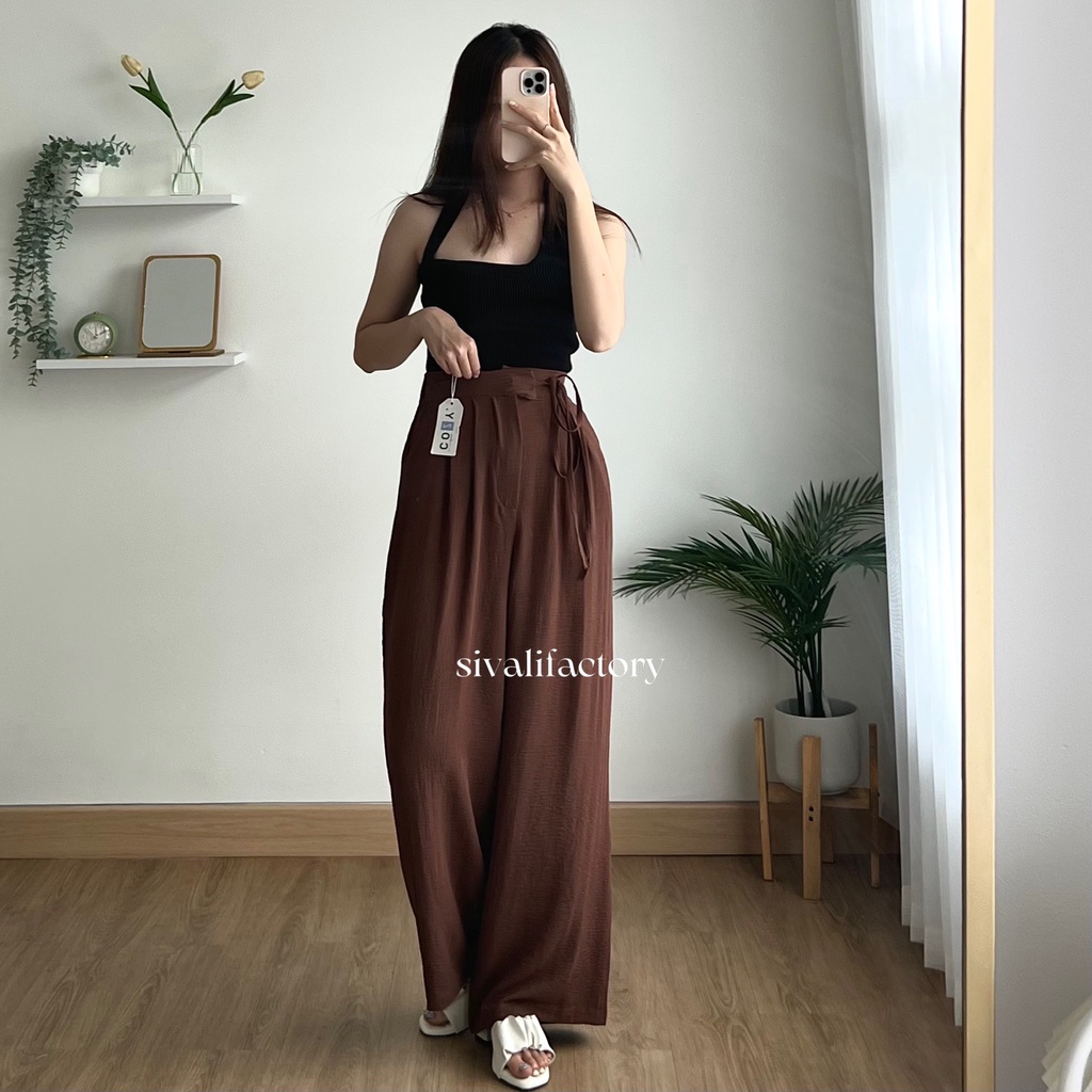 SIVALI Janelle Pants - Celana kulot Highwaist Crinkle Loose Pants - Cullote Pants