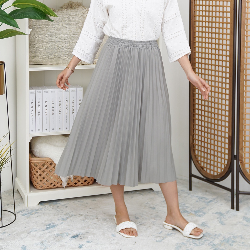 Beatrice Clothing Viena Midi Pleated Skirt - Rok Wanita-Grey