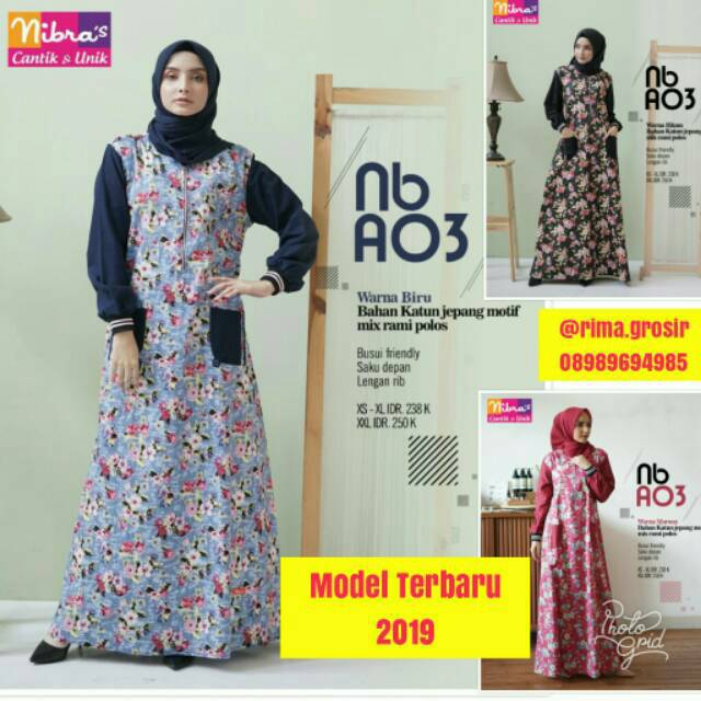 Original Terbaru 2019 Gamis Katun Jepang Nibras Nb A05 Syari Hitam