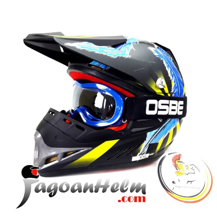 MVSTAR Helm ANAK CROSS FEATHER | BLACK BLUE DOFF + GOGGLE | KIDS TRAIL