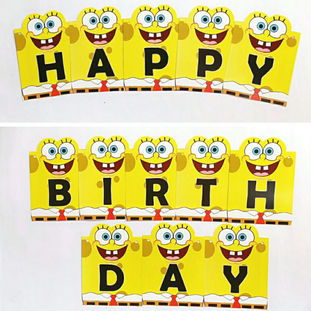 banner flag bunting flag garland ulang tahun happy birthday karakter spongebob sponge bob SPONGEBOB