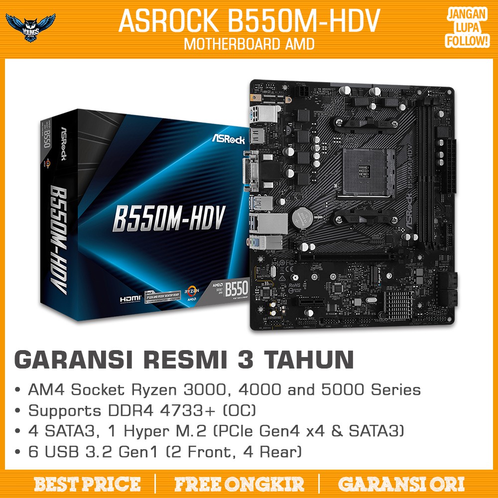 Motherboard ASRock B550M-HDV (AMD AM4 mATX DDR4 NVMe USB3.2) Mainboard