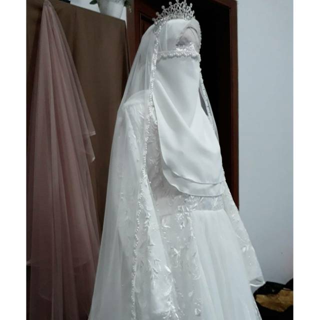 Gaun pengantin muslimah syar'i gaun walimah akad putih wedding dress muslimah