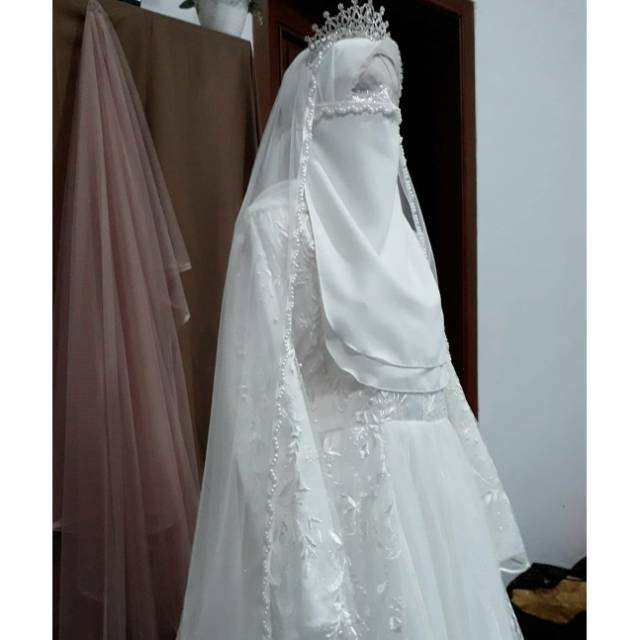 Gaun Pengantin Muslimah Syar I Gaun Walimah Akad Putih Wedding Dress Muslimah Shopee Indonesia