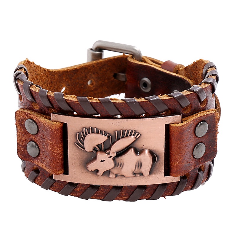 Gelang Bahan Kulit Sapi Model Kepang Gaya Punk Vintage Untuk Pria