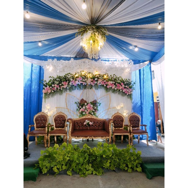 kursi sofa pengantin pelaminan modern baru bekas preloved PL second manten louis ortu besan coklat lesty kerang kekinian pemula gunungan oval