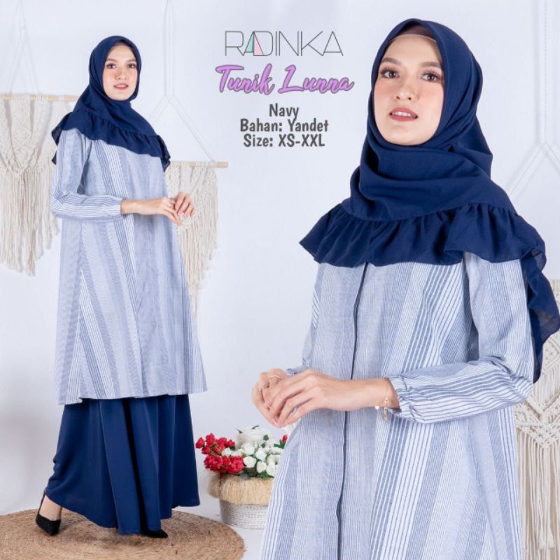 Radinka - Tunik Panjang Motif Salur Garis - Atasan Wanita Syar'i Baju muslimah