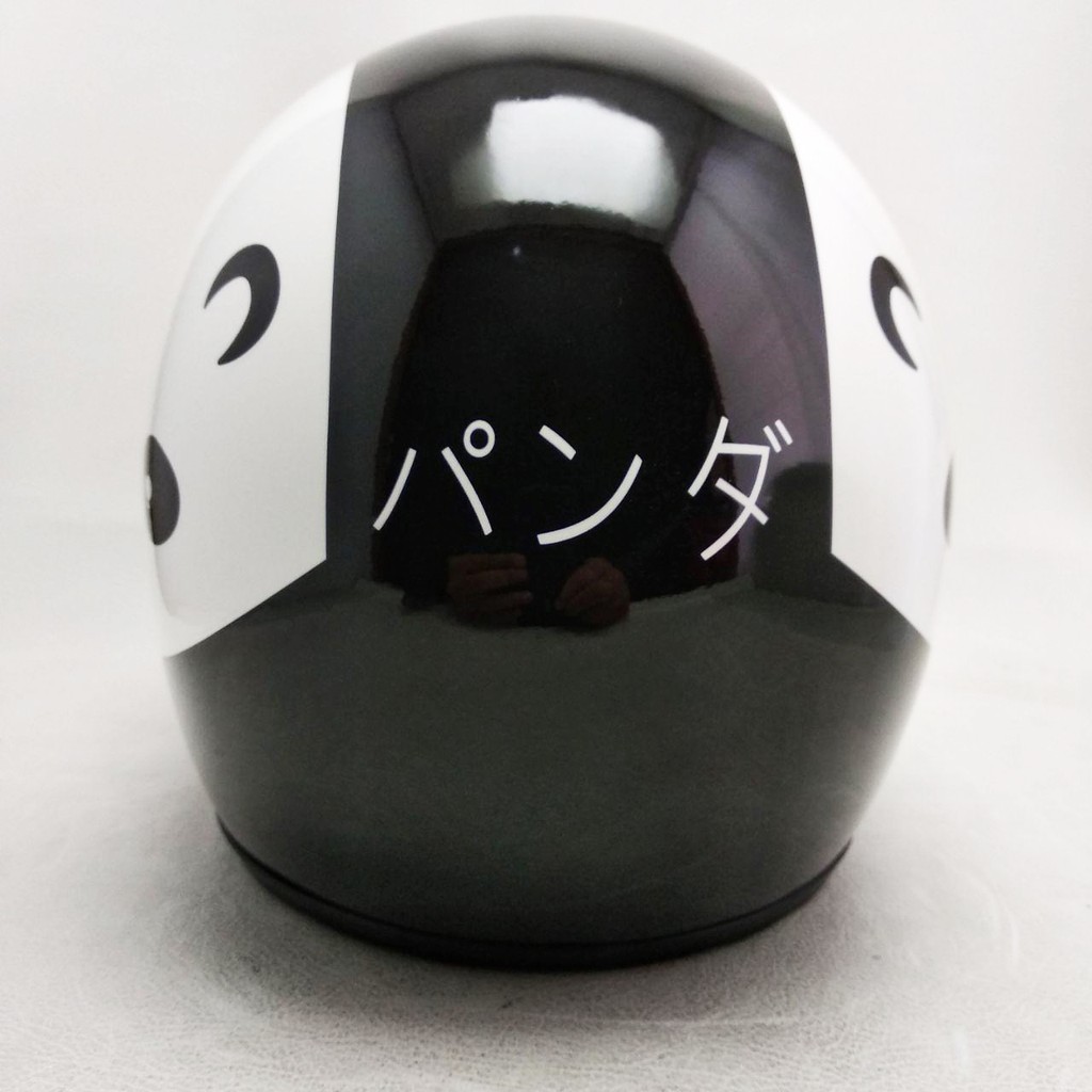 Helm Bogo Retro Kulit Motif Black Panda Klasik Kaca Bubble Halfface Helmet HBD150-3