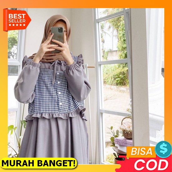 Bella Dress Bahanshakila Mix Tile Polka Dapat Gamis Wanita ( Tidak Termasuk Hijab ) Baju Gamis Wanit