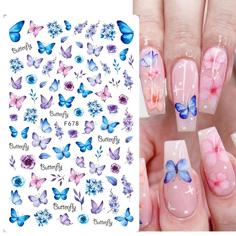 (1 Lembar) Stiker Kuku Motif Kupu-Kupu / Bunga Mawar Transfer Air Untuk Manicure / Nail Art Diy