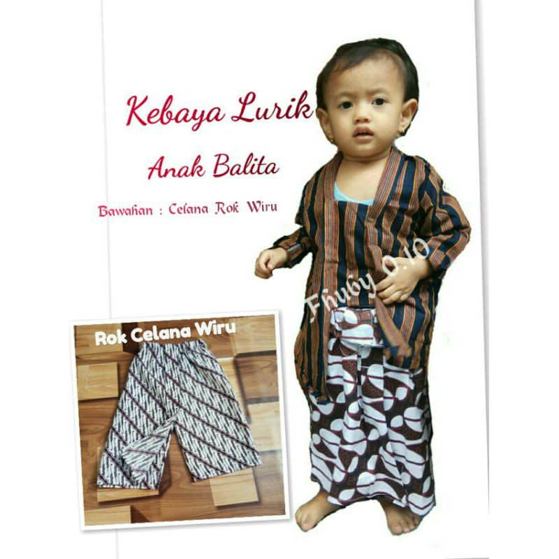 Setelan Kebaya Lurik Anak Balita // Kebaya Lurik + Celana Rok Wiru Putih Anak