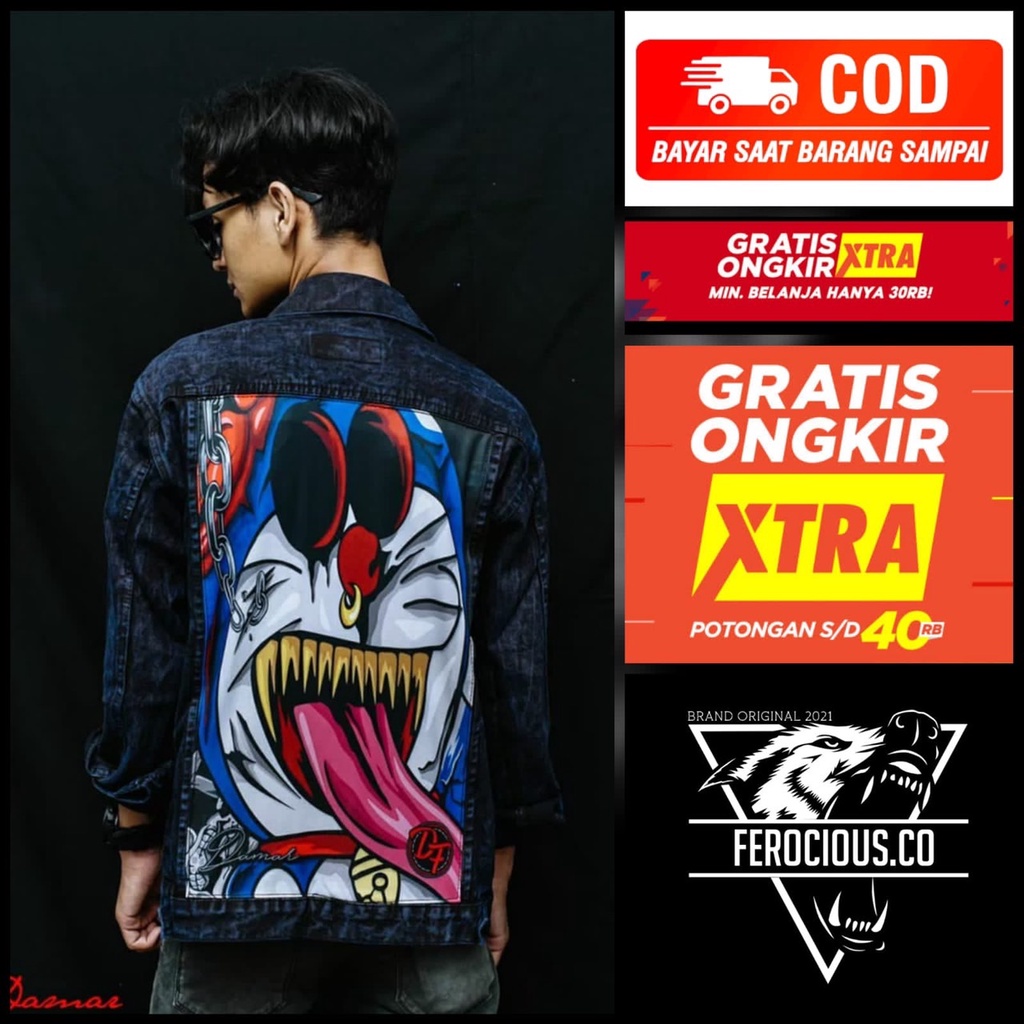 [COD] Lagi Hits Jaket Jeans Denim Levis Washing Sablon Gambar Printing Tempel Belakang