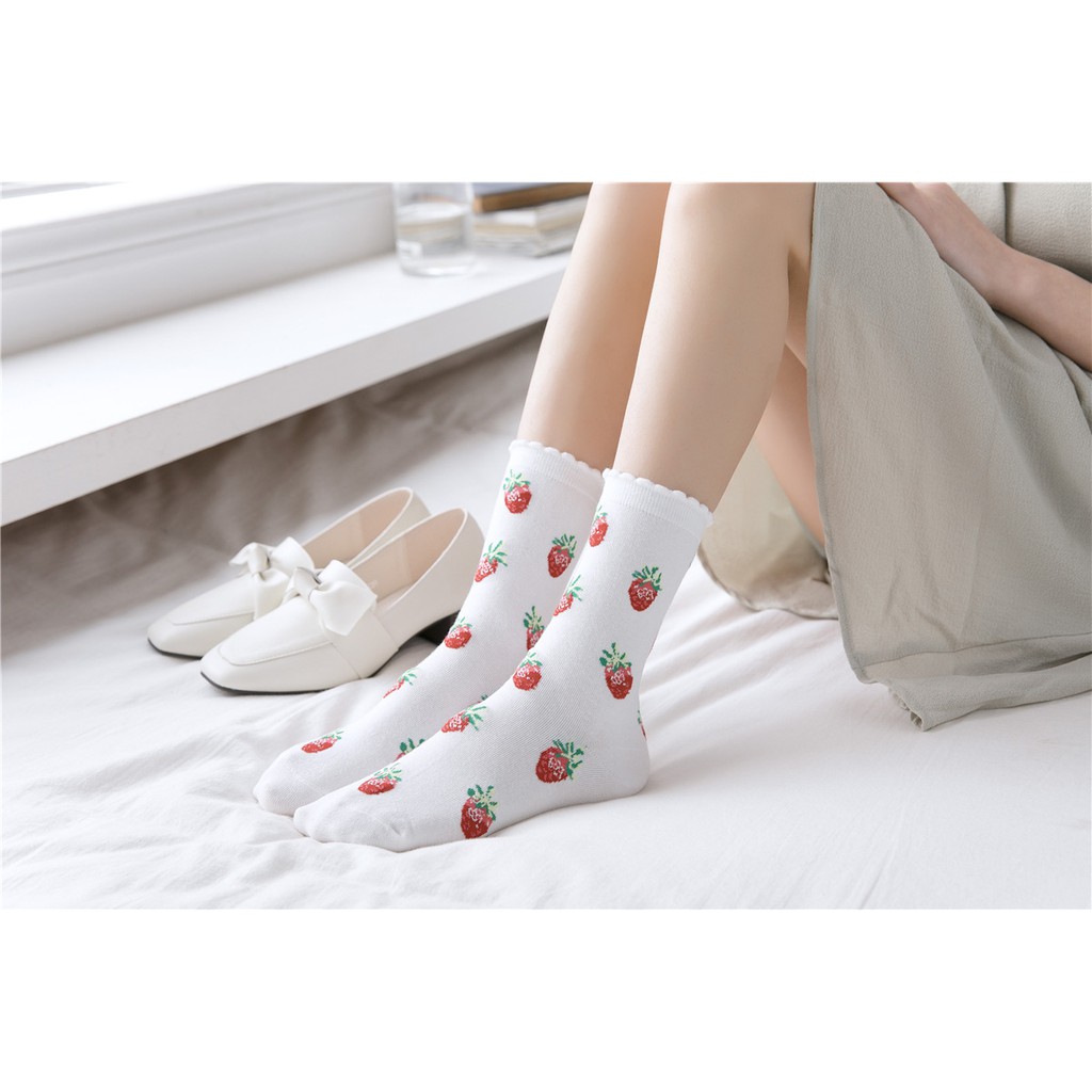 KK-18 kaos kaki cotton strawberry stroberi kawai korea idol japan socks