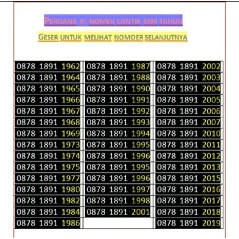 perdana xl nomer cantik seri tahun