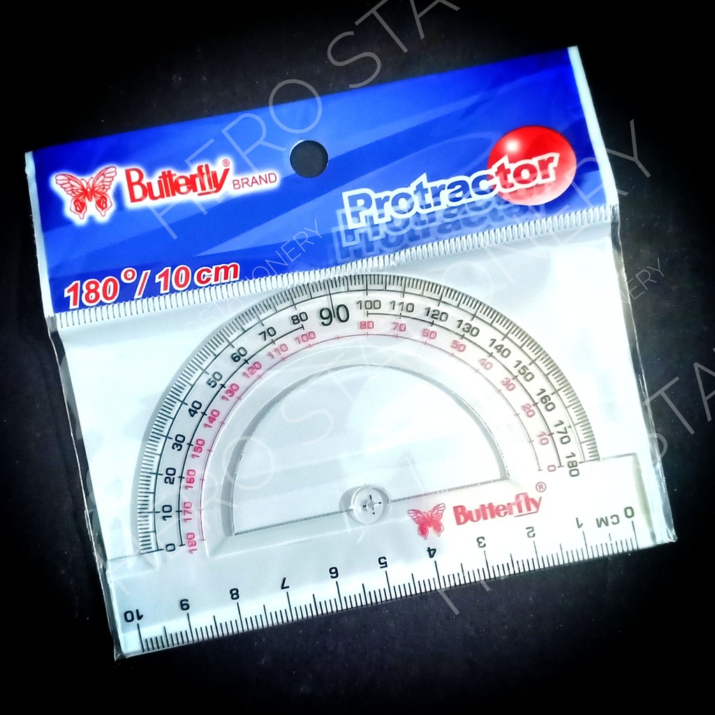 

Butterfly penggaris 10 cm dan busur derajat protractor dengan lubang
