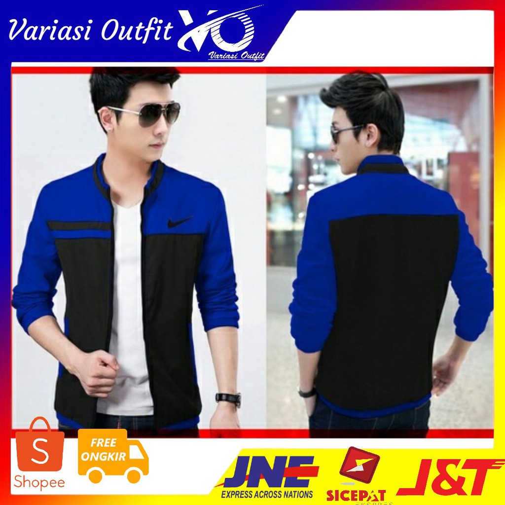 [ jaket nike HB ] jaket pria babyterry hitam biru