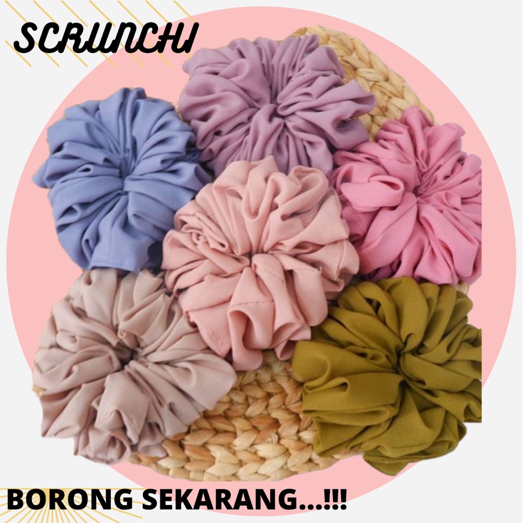 PENTING! KUNCIR RAMBUT [1 KG MUAT 25 PCS] SCRUNCHIE /Cepol Rambut Penambah Volume Hijab Bahan Random