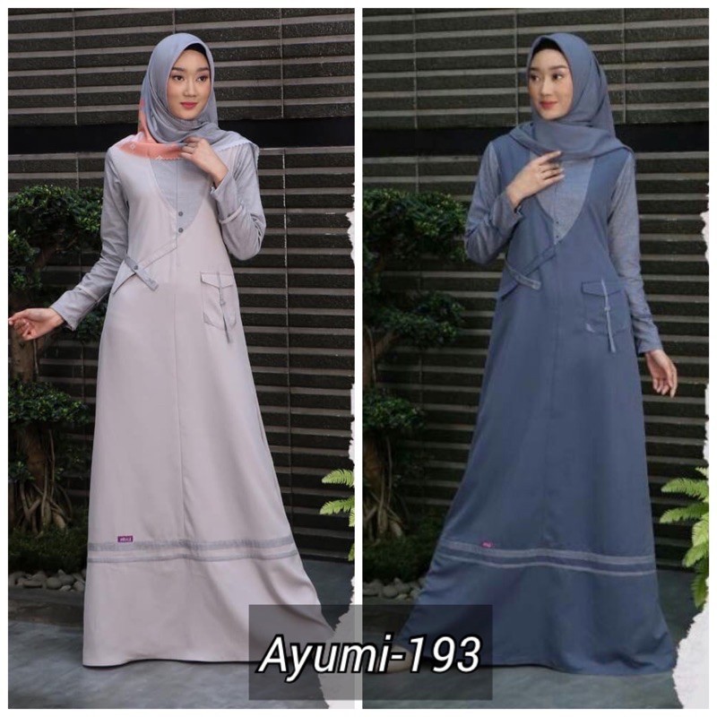 1.1 Gamis Ethica Ayumi 193 Biru dan Abu/Gms Dress Remaja Dewasa Terbaru 2021 Kekinian Diskon Promo S