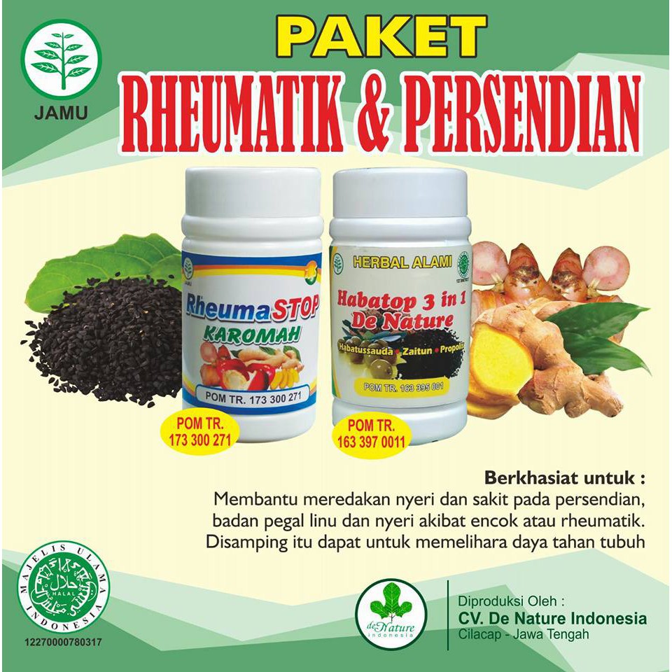 OBAT REMATIK REUMATIK RHEMATIK NYERI OTOT RADANG SENDI Ampuh RHEUMASTOP HABATOP Herbal De Nature