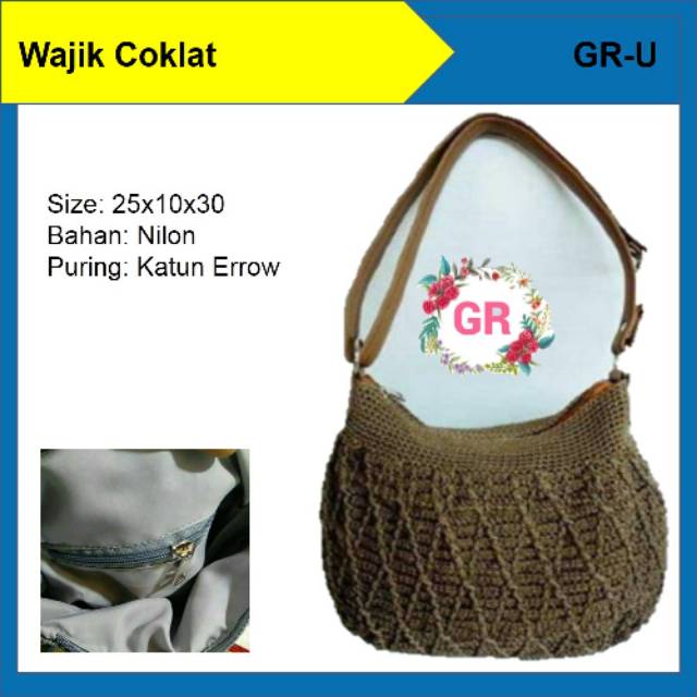 Tas Rajut Wanita Diamond Wajik Cokelat Shoulder Bag Selempang Fashion Handmade Asli Jogja