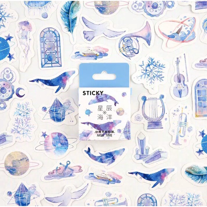 

46pcs aesthetic stiker box navy sea and animals lucu utk dekorasi scrapbook/album
