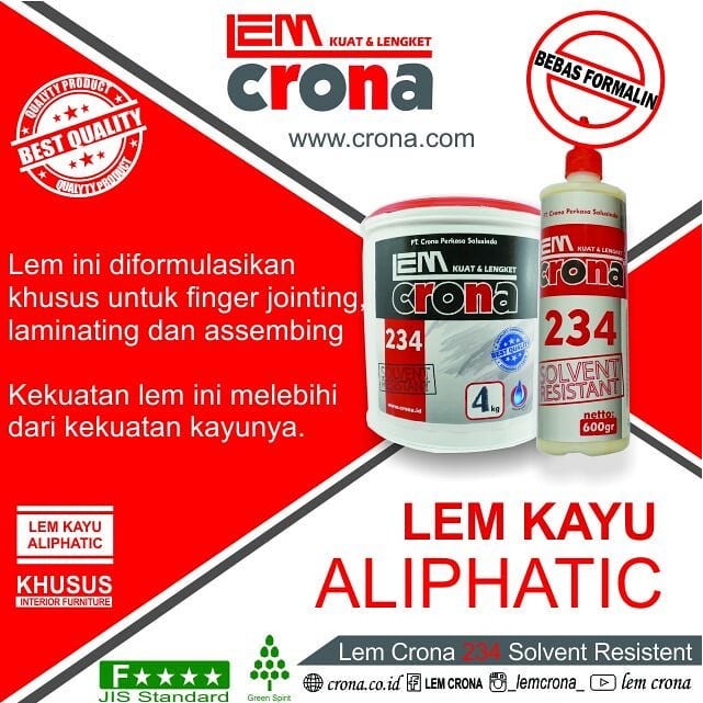 

Lem Crona 234 SR Lem Kayu *BEST SELLER ALIPHATIC WOOD GLUE (600 Gr)