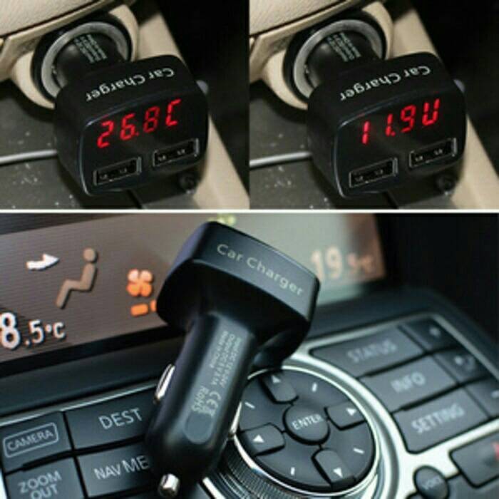 4 IN 1 USB CAR CHARGER Ampere meter volt meter voltmeter mobil