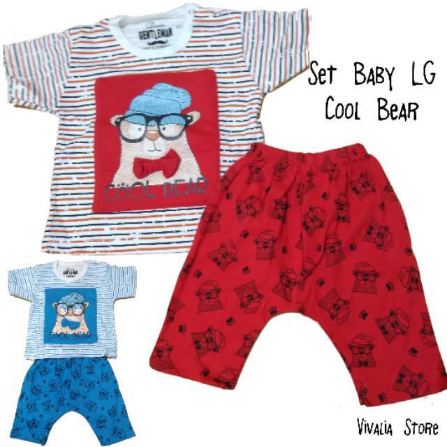 SET BAJU ANAK LAKILAKI KAOS COOL BEAR 6-18M LITTLE GENTLEMAN