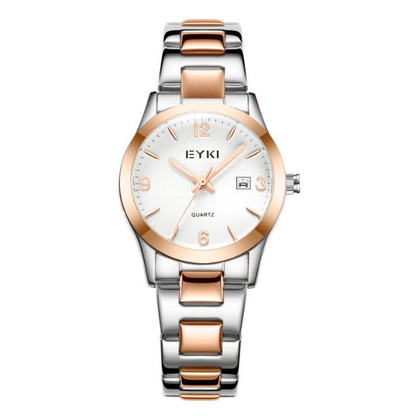 Eyki Jam Tangan Wanita Klasik E2088S-CZZIIW Tali Rantai Stainless Steel Kombinasi