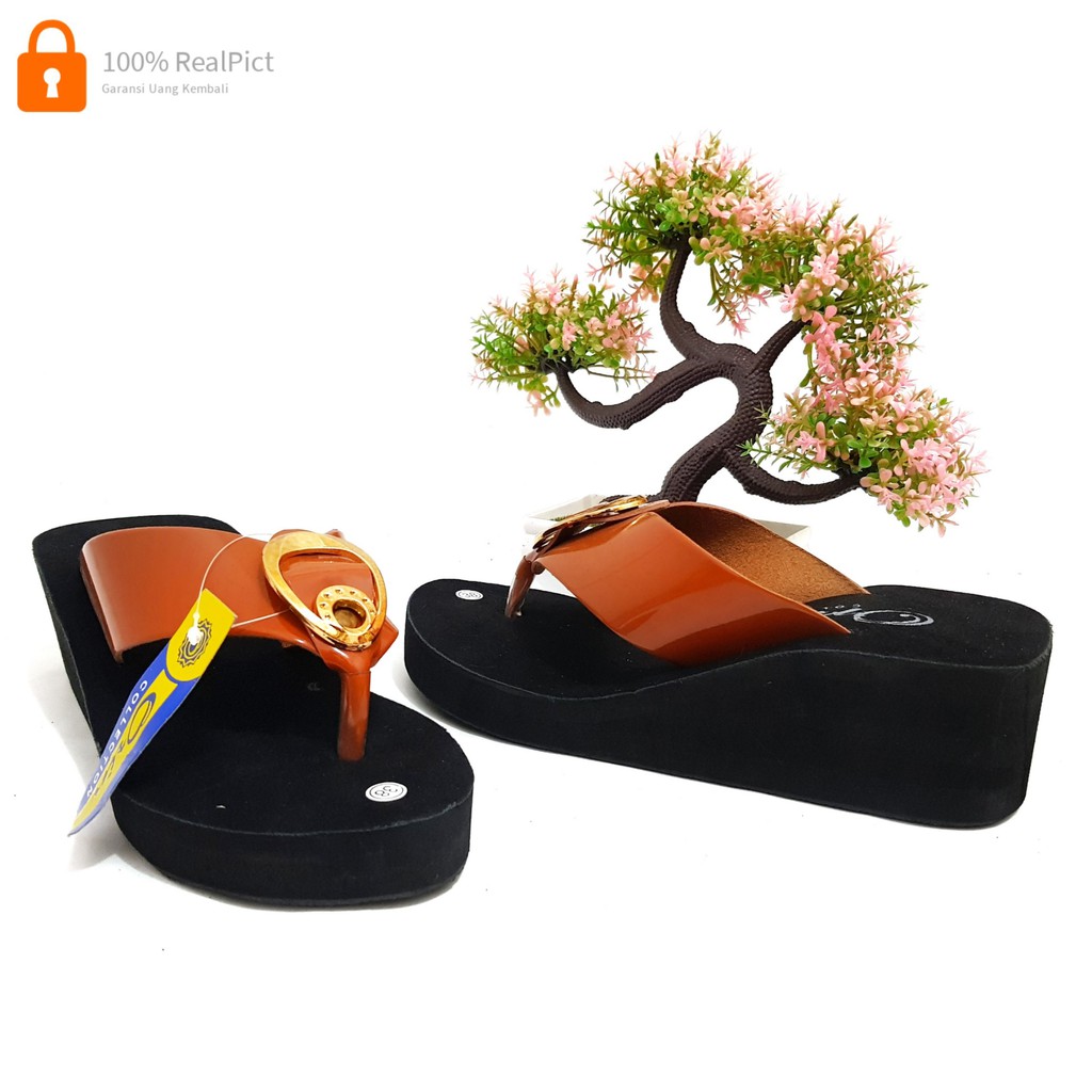 ORIN - YOSI Sandal Wedges Jepit Wanita Gesper Glossy - Ed01