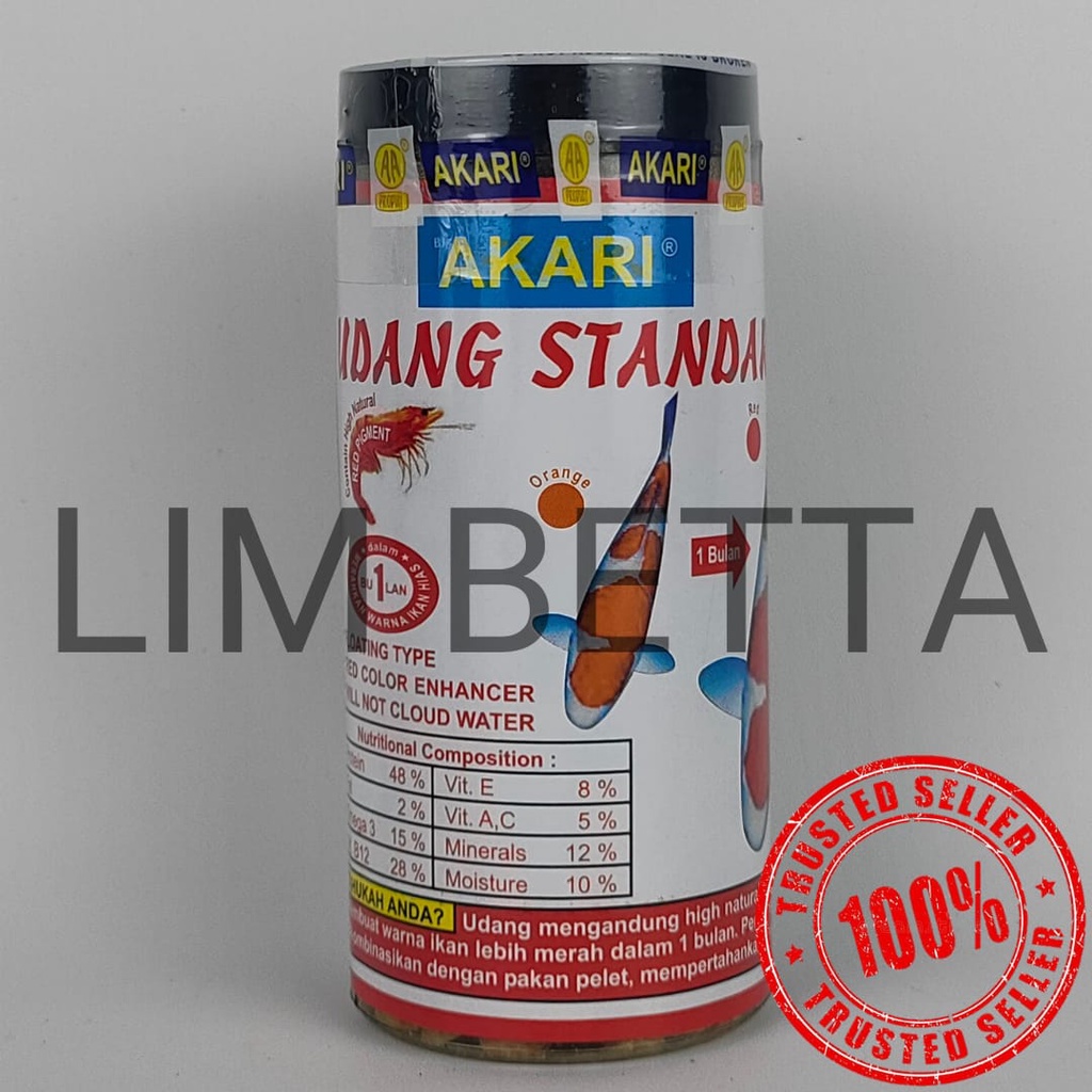 (BOTOL) AKARI UDANG STANDAR 40 GRAM / MAKANAN IKAN UDANG KERING 40 GR