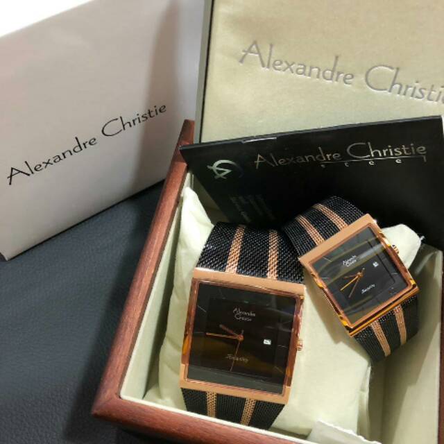 JAM TANGAN ALEXANDRE CHRISTIE COUPLE / PASANGAN AC 8333 BLACK ROSEGOLD