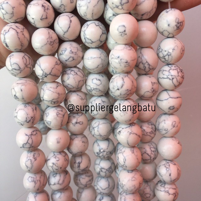 bahan batu pirus putih 14mm doff matte white howlite stone beading etnik bead poles perawatan akik