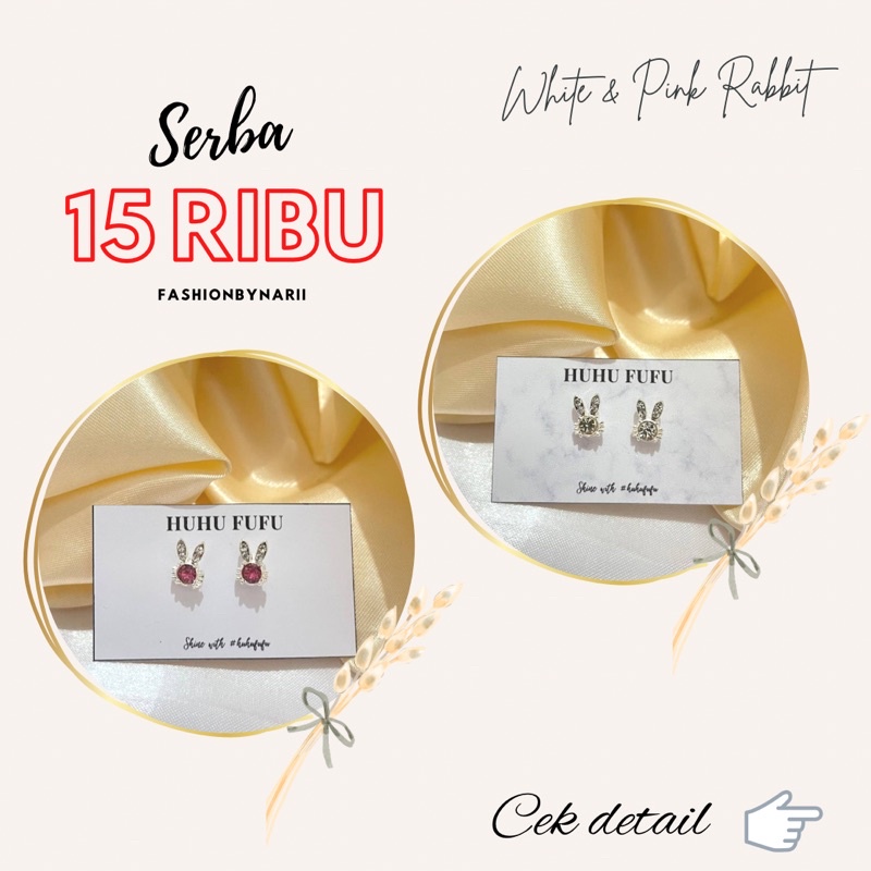 NARII Anting Tusuk White Pink Rabbit Wanita Motif Kelinci Putih Pink Elegan Korea Warna Emas Aksesor