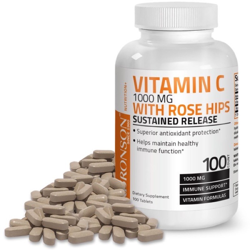 Bronson Vitamin C 1000 mg with Rose Hips Sustained Release 100 Tablets